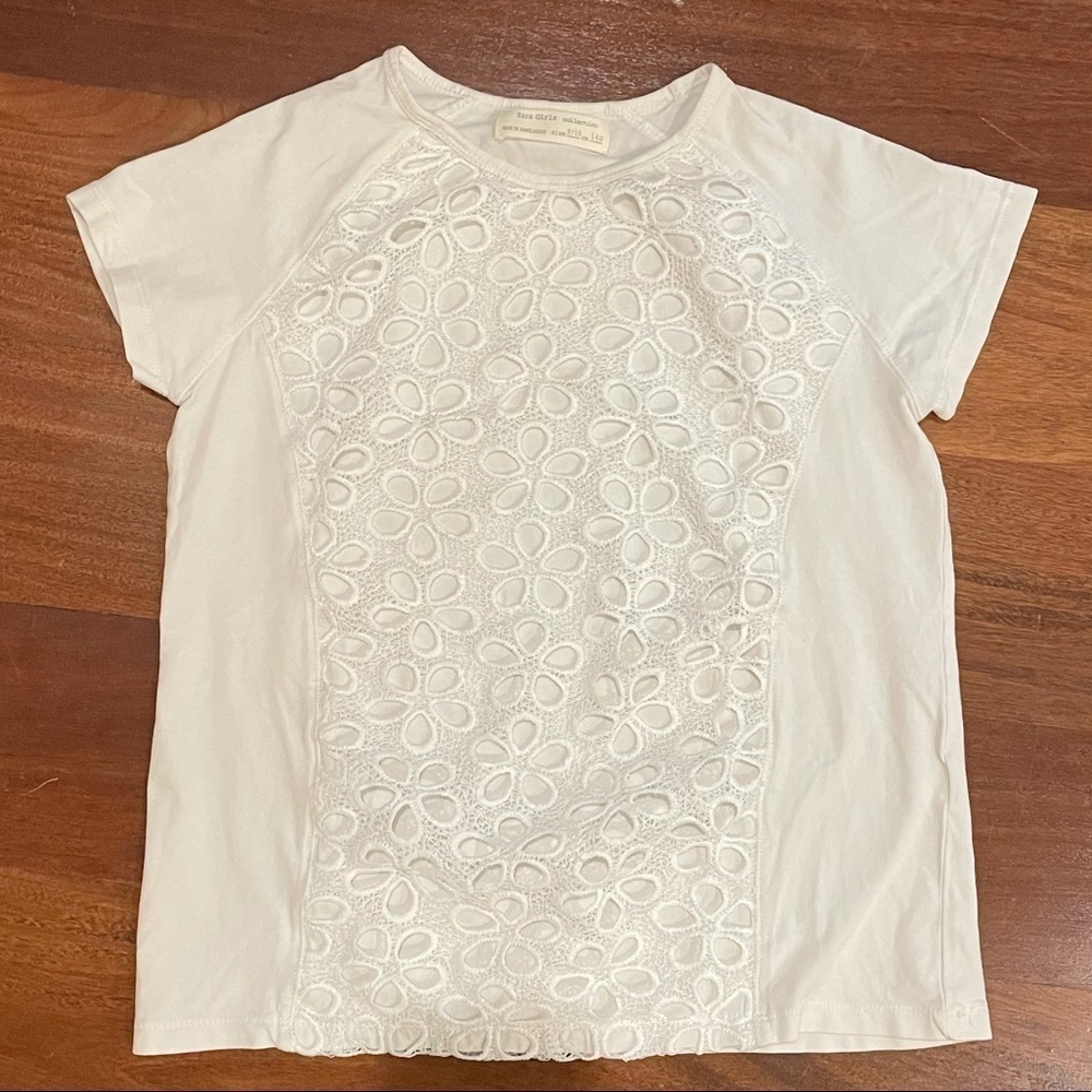Zara girls white eyelet short sleeve T-shirt